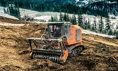 A Primetech PT475 doing surface mulching on a large pipeline R/W clearing